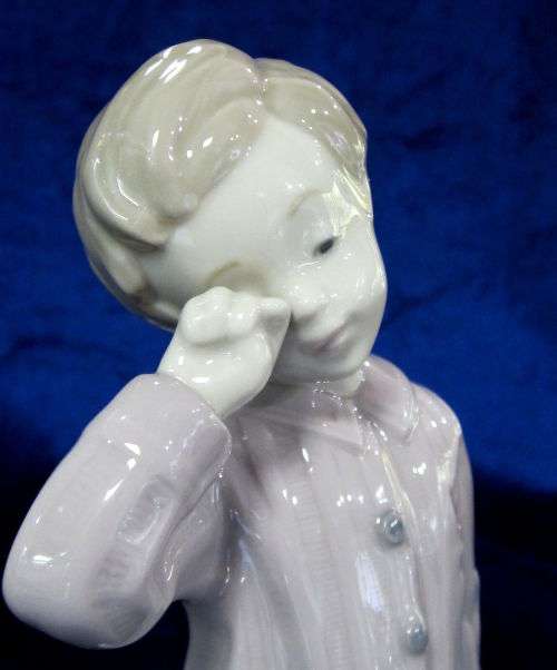 Nao Porcelain by Lladro Sleepy Head Boy Sleepy Holding Teddy Bear