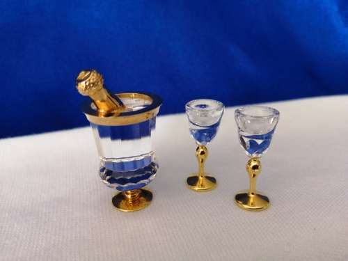 Swarovski Crystal Memories Champagne Bucket and Flutes Gold Plated