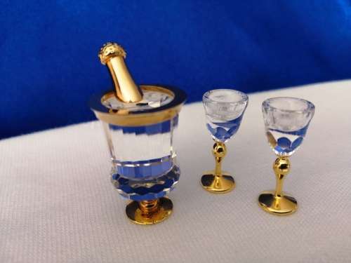 Swarovski Crystal Memories Champagne Bucket and Flutes Gold Plated