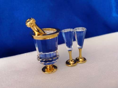 Swarovski Crystal Memories Champagne Bucket and Flutes Gold Plated