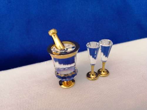Swarovski Crystal Memories Champagne Bucket and Flutes Gold Plated
