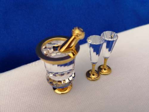 Swarovski Crystal Memories Champagne Bucket and Flutes Gold Plated