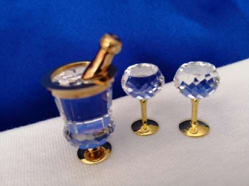 Swarovski Crystal Memories Champagne Bucket and Flutes Gold Plated
