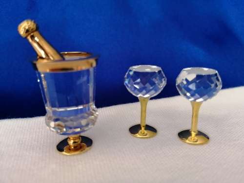 Swarovski Crystal Memories Champagne Bucket and Flutes Gold Plated