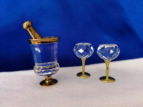 Swarovski Crystal Memories Champagne Bucket and Flutes Gold Plated