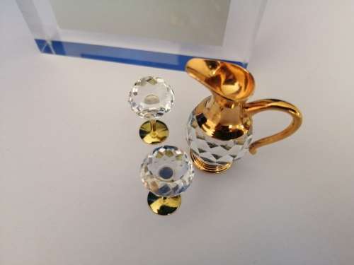 GENUINE Swarovski Crystal  MEMORIES LOVELY JUG WITH TWO GLASSES  GOLD PLATED