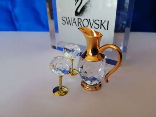GENUINE Swarovski Crystal  MEMORIES LOVELY JUG WITH TWO GLASSES  GOLD PLATED