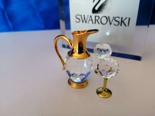 GENUINE Swarovski Crystal  MEMORIES LOVELY JUG WITH TWO GLASSES  GOLD PLATED