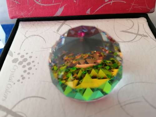 SWAROVSKI CRYSTAL STUNNING COLOUR PINK ORANGE YELLOW TO GREEN PAPERWEIGHT