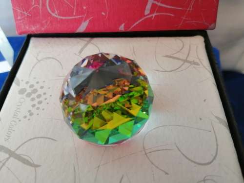 SWAROVSKI CRYSTAL STUNNING COLOUR PINK ORANGE YELLOW TO GREEN PAPERWEIGHT