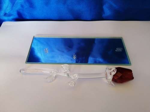 Stunning Crystal Glass Red Rose on Mirror