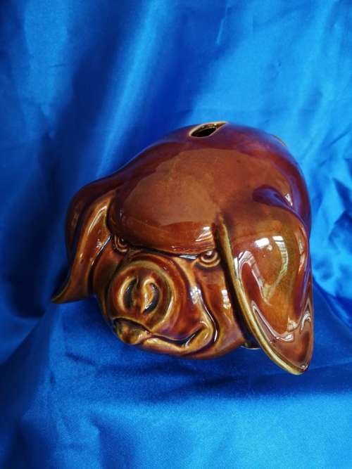 Vintage brown Piggy Bank Money box Angry Pig Dartmouth Pottery Devon