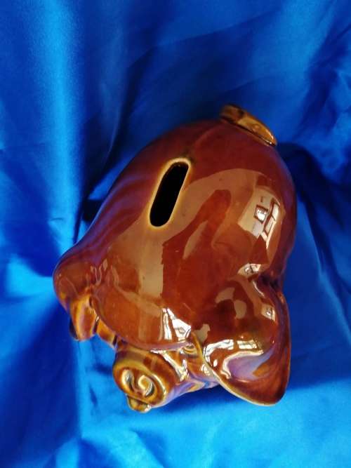 Vintage brown Piggy Bank Money box Angry Pig Dartmouth Pottery Devon