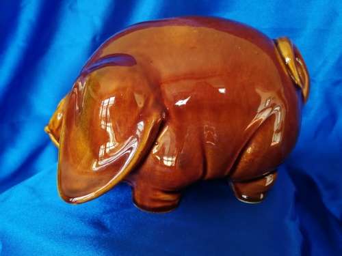 Vintage brown Piggy Bank Money box Angry Pig Dartmouth Pottery Devon