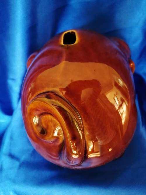 Vintage brown Piggy Bank Money box Angry Pig Dartmouth Pottery Devon