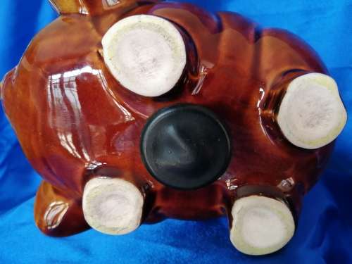 Vintage brown Piggy Bank Money box Angry Pig Dartmouth Pottery Devon