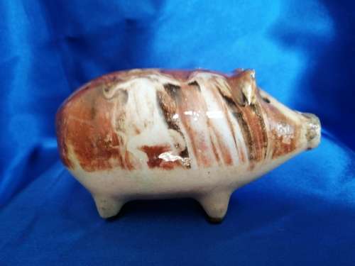 Rare Very old 1800`s Czech Pottery Hole Eyed Piggy Bank Pig