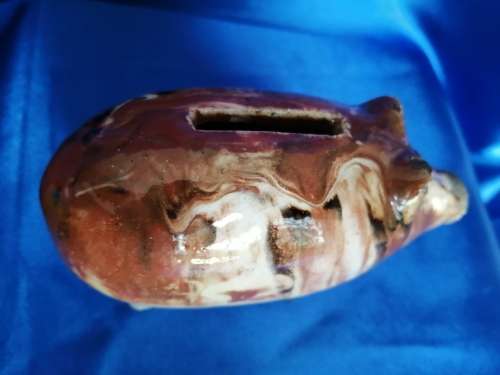 Rare Very old 1800`s Czech Pottery Hole Eyed Piggy Bank Pig