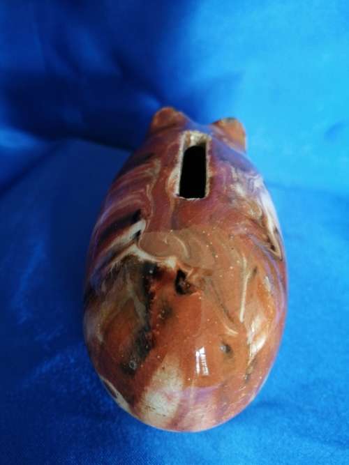 Rare Very old 1800`s Czech Pottery Hole Eyed Piggy Bank Pig