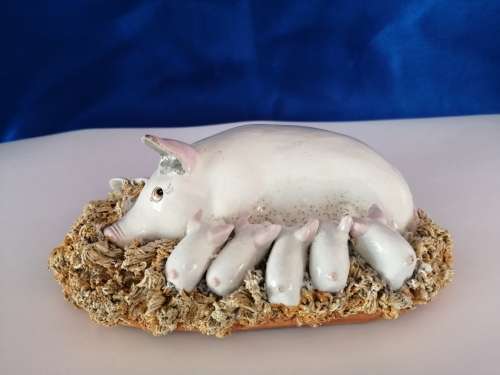 Signed BASIL MATTHEWS Original Sculpture Art Pottery - Sow w Piglets