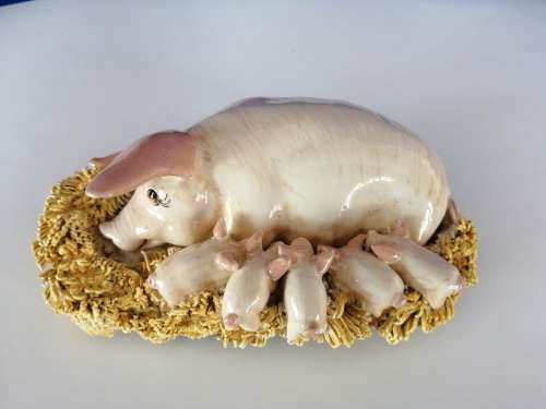 Signed BASIL MATTHEWS Original Sculpture Art Pottery - Sow w Piglets