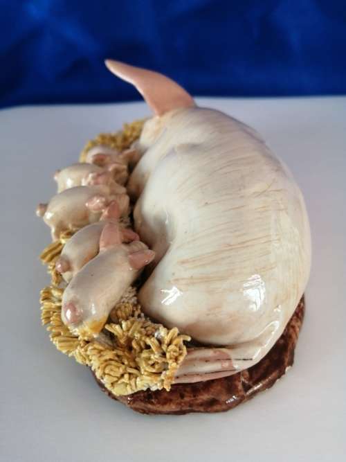 Signed BASIL MATTHEWS Original Sculpture Art Pottery - Sow w Piglets