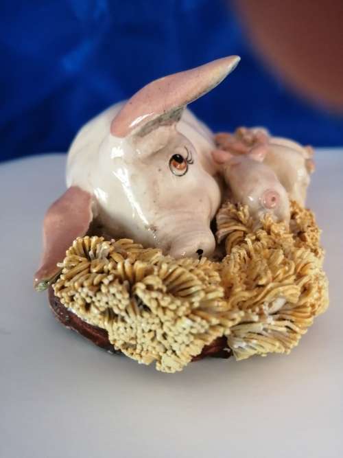 Signed BASIL MATTHEWS Original Sculpture Art Pottery - Sow w Piglets
