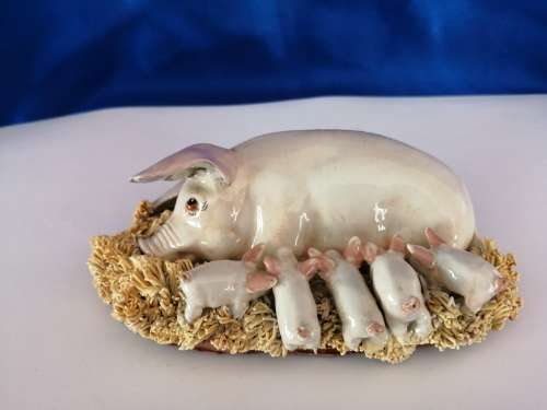 Signed BASIL MATTHEWS Original Sculpture Art Pottery - Sow w Piglets