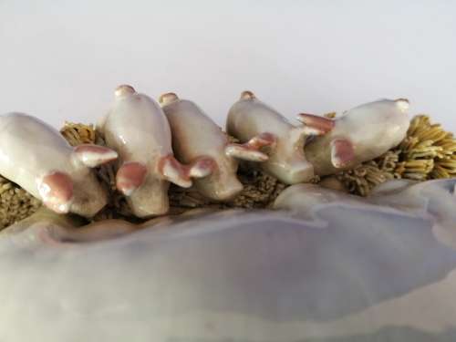 Signed BASIL MATTHEWS Original Sculpture Art Pottery - Sow w Piglets