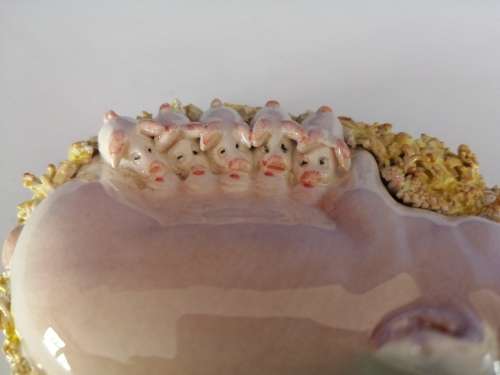 Signed BASIL MATTHEWS Original Sculpture Art Pottery - Sow w Piglets