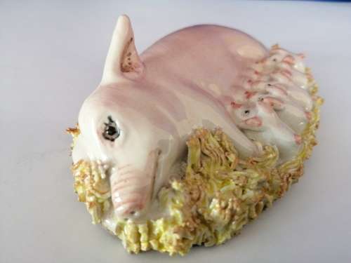 Signed BASIL MATTHEWS Original Sculpture Art Pottery - Sow w Piglets