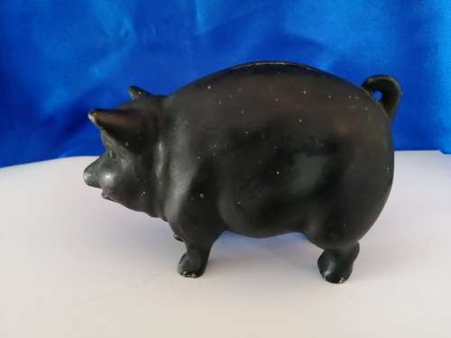 Vintage Chubby Black Pig Piggybank Moneybox *
