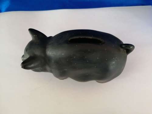 Vintage Chubby Black Pig Piggybank Moneybox *