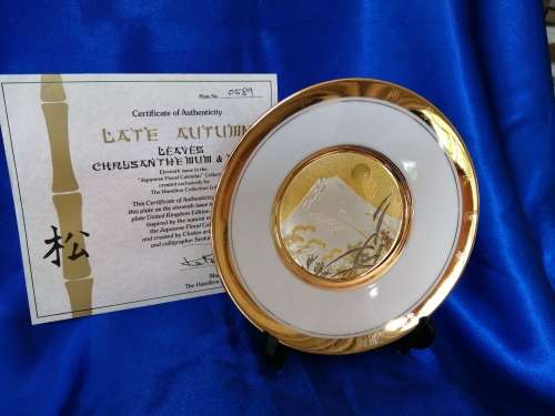 Hamilton Collection Japanese floral calendar Late Autumn Chokin plate 23K gold trim