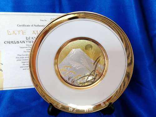 Hamilton Collection Japanese floral calendar Late Autumn Chokin plate 23K gold trim
