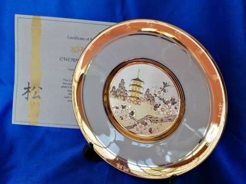 Hamilton Collection Japanese floral calendar Spring Chokin plate 23K gold trim