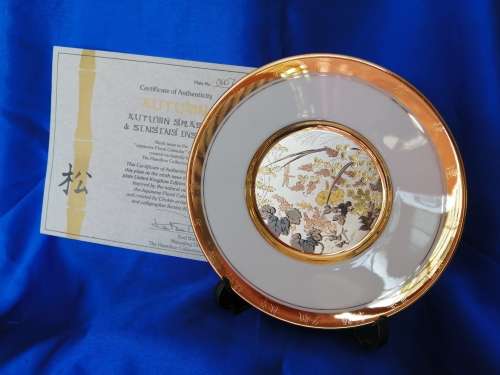Hamilton Collection Japanese floral calendar Autumn Chokin plate 23K gold trim
