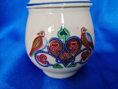 Elizabeth Arden Porcelain BYZANTIUM Lidded Vanity Jar Container LOVE BIRDS MOTIF #