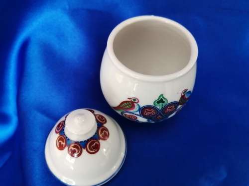 Elizabeth Arden Porcelain BYZANTIUM Lidded Vanity Jar Container LOVE BIRDS MOTIF #