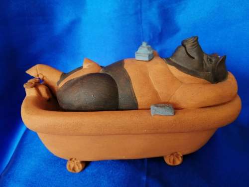 Vintage Large Pottery Pig having a Bath
