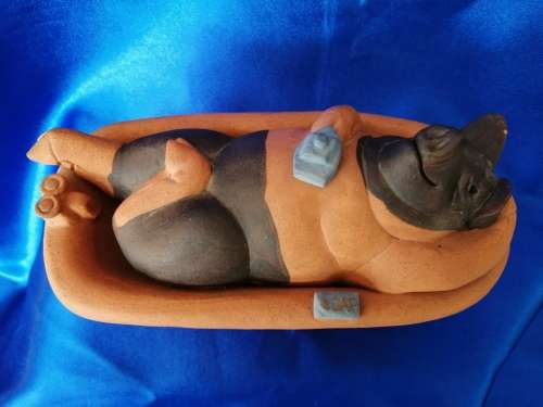 Vintage Large Pottery Pig having a Bath