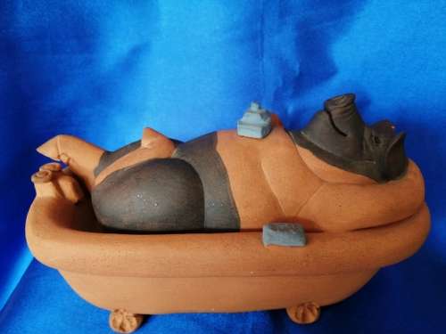 Vintage Large Pottery Pig having a Bath