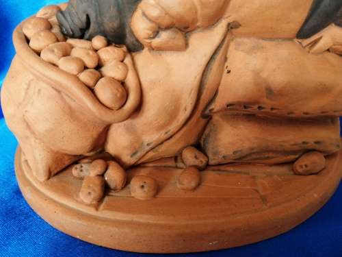 Vintage Large Pottery Pig eating a bag of apples