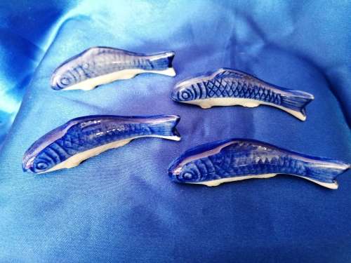 4 x Blue Ceramic Carp or Koi Fish Figures