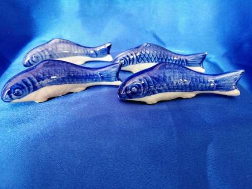 4 x Blue Ceramic Carp or Koi Fish Figures
