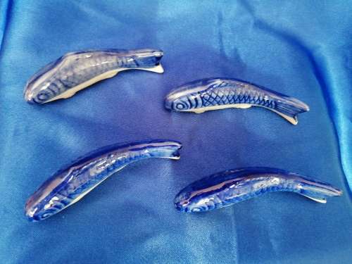 4 x Blue Ceramic Carp or Koi Fish Figures