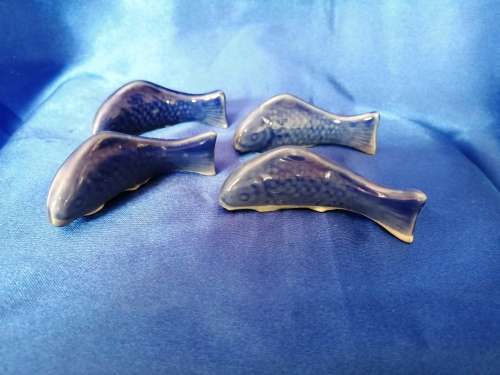 4 x Blue Ceramic Carp or Koi Fish Figures