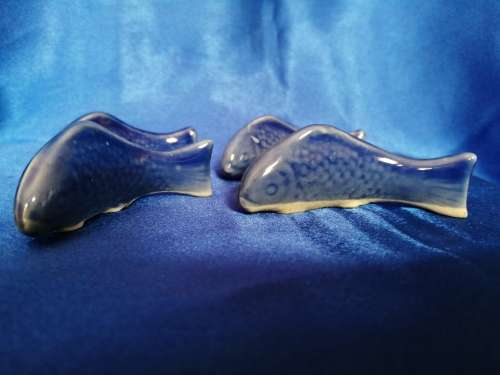 4 x Blue Ceramic Carp or Koi Fish Figures