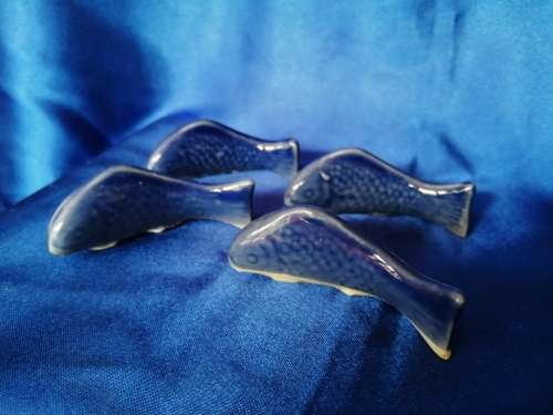 4 x Blue Ceramic Carp or Koi Fish Figures