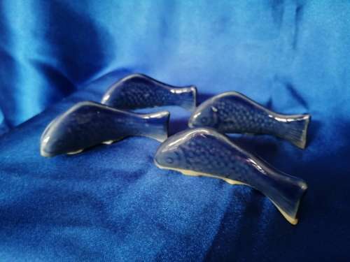 4 x Blue Ceramic Carp or Koi Fish Figures